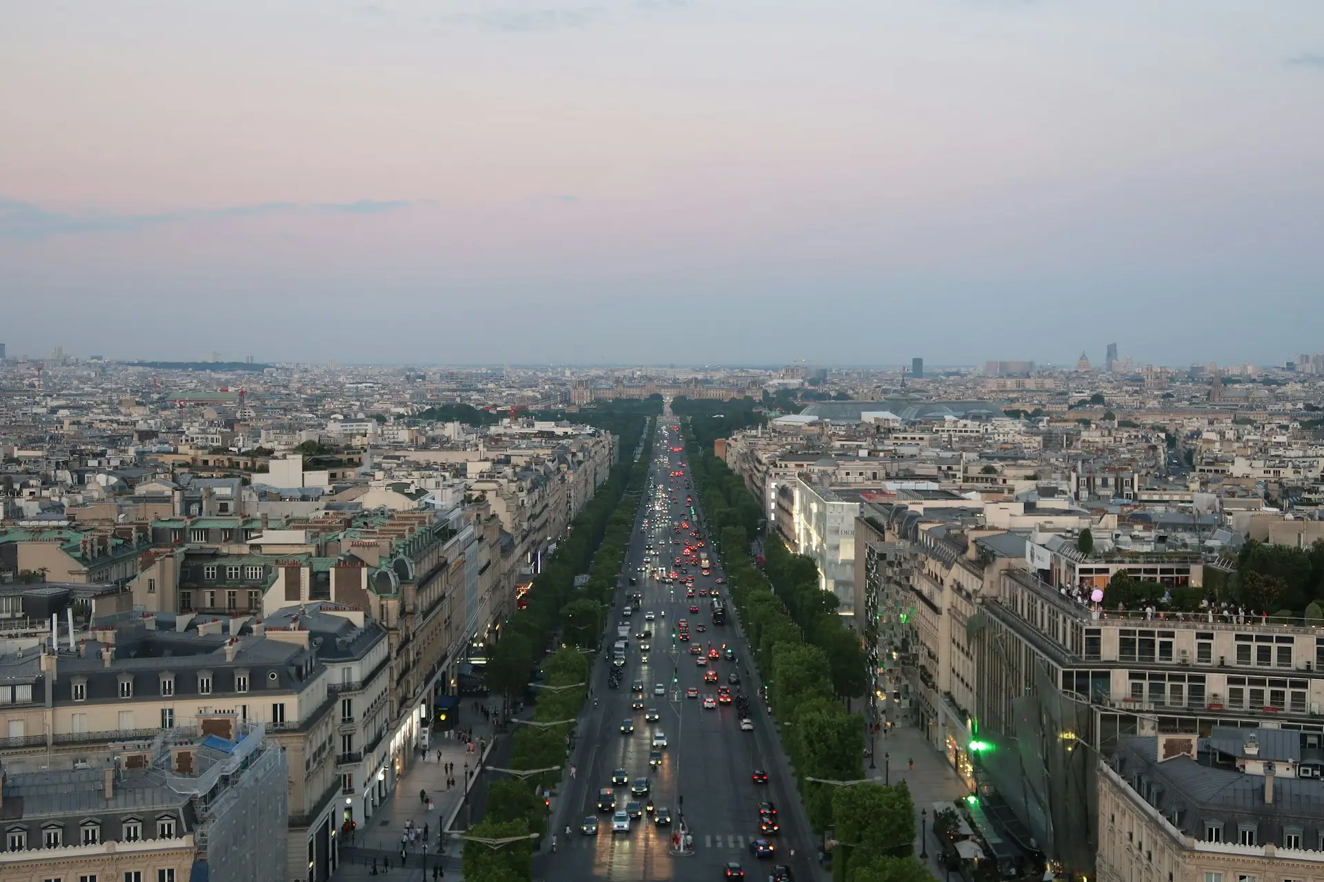 Avenue arborée parisienne vue du ciel